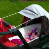 Sonnensegel für jeden Kinderwagen, UV-Sonnenschutz Hellgrau/HERZ mit Applikation 100% Baumwolle - Image 2