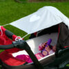 Sonnensegel für jeden Kinderwagen, UV-Sonnenschutz Hellgrau/HERZ mit Applikation 100% Baumwolle