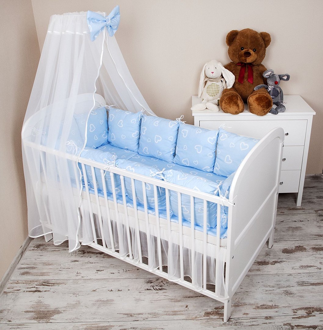Bettumrandung Nestchen Baby Kopfschutz Kinderbett Babybett 420x30cm weiß blau 