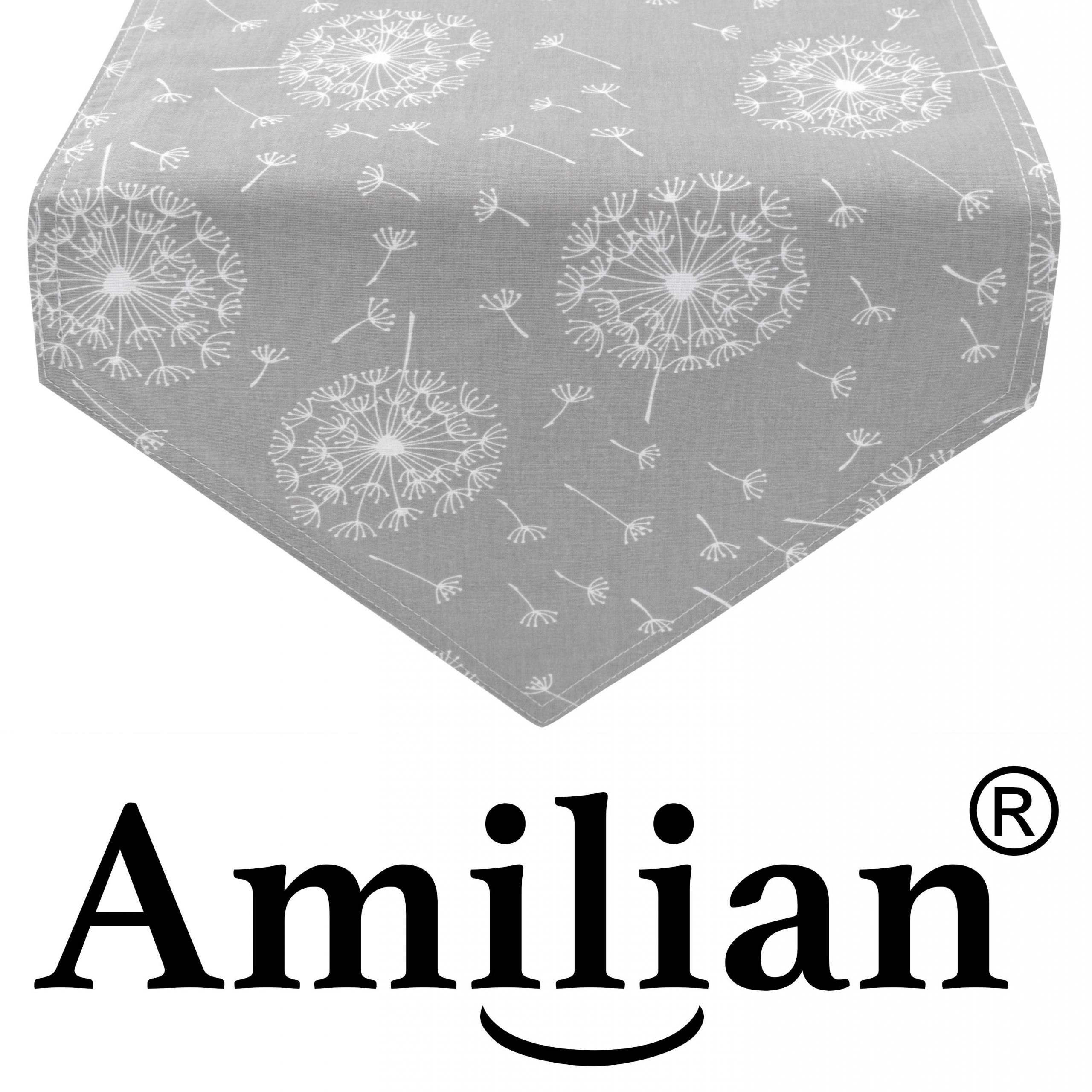 Amilian Tischläufer, Tischdecke, Tischwäsche, Läufer, Tischdekoration  Pusteblume Grau Hellgrau 180 x 33 cm - Amilian
