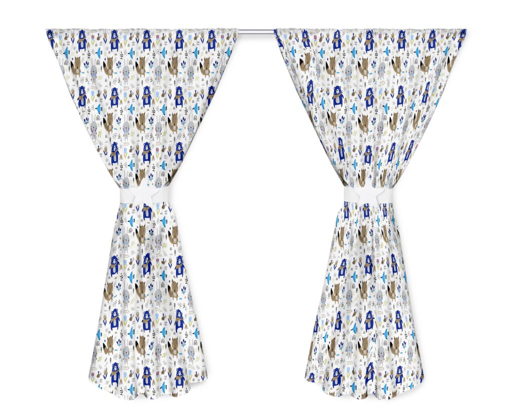 Kinderzimmer Vorhänge 2er Set - Bärchen Design Mit Schlaufen 155x100cm Baumwolle