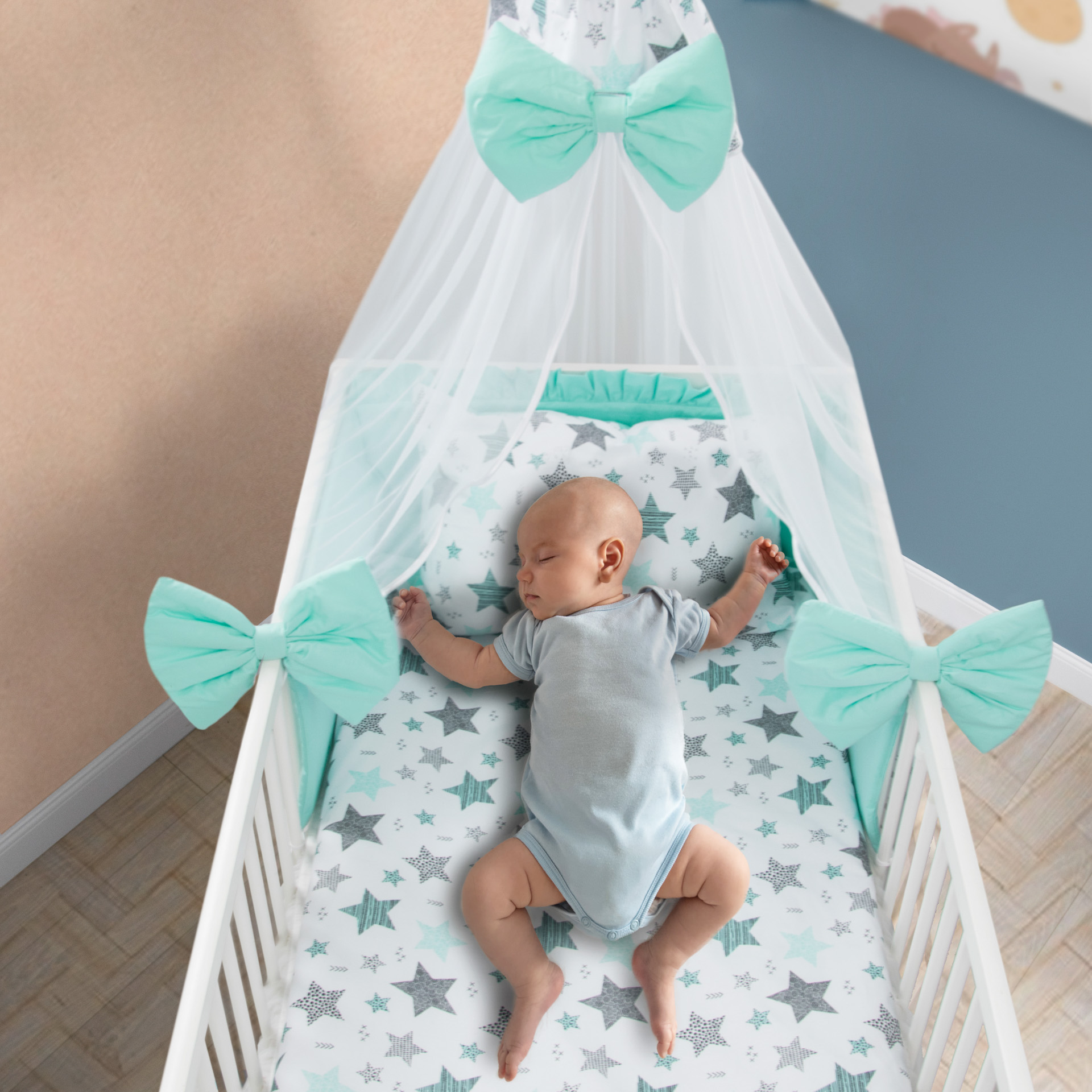 Amilian® Baby Bettwäsche Bettset 100x135 für Babybett Decke Kissen Bettumrandung Design47