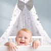 Amilian Himmel mit Schleife für Baby Bett, Stubenwagen, Babywiege, Kinderbett, Kinderzimmer ; Baldachin; Betthimmel: Vollstoffhimmel Gute Nacht Grau 100% Baumwolle - Image 5