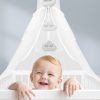 Amilian Himmel mit Schleife für Baby Bett, Stubenwagen, Babywiege, Kinderbett, Kinderzimmer; Baldachin; Betthimmel: Chiffonhimmel Wolken/Hellgrau (Made in EU) 100% Polyester - Image 5