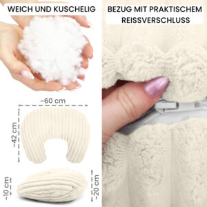 Amilian Stillkissen klein 60x42 cm – Schwangerschaftskissen Stillhörnchen mit abnehmbarem Bezug