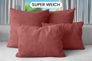 Dekokissen mit Füllung 4er Set in Cord-Optik 2x 40x40 + 2x 35x45 cm für Sofa, Couch und Bett
