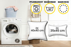 Dekokissen mit Füllung 4er Set in Cord-Optik 2x 40x40 + 2x 35x45 cm für Sofa, Couch und Bett