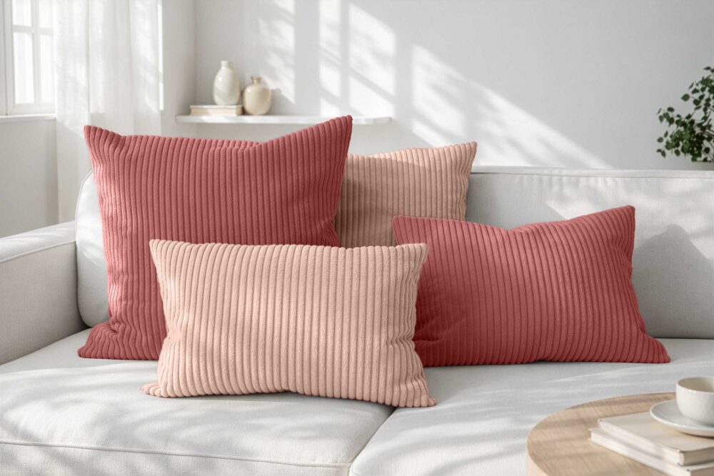 Dekokissen mit Füllung 4er Set in Cord-Optik 2x 40x40 + 2x 35x45 cm für Sofa, Couch und Bett