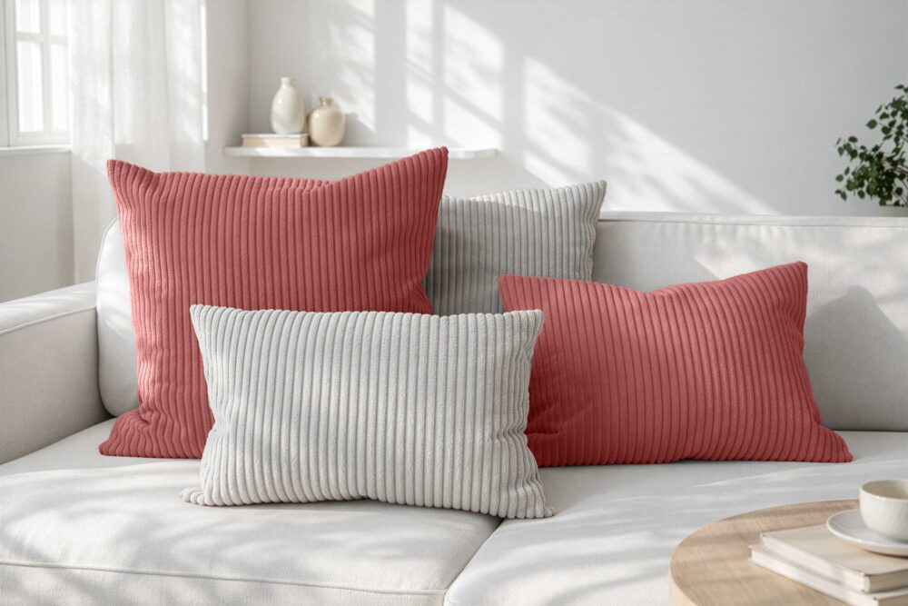 Dekokissen mit Füllung 4er Set in Cord-Optik 2x 40x40 + 2x 35x45 cm für Sofa, Couch und Bett