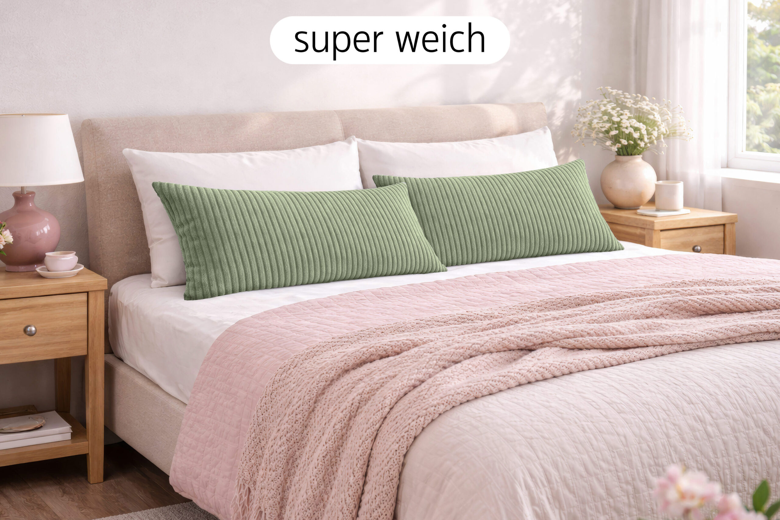 Amilian Kissenbezug 40x80 cm – Kopfkissenbezug & Sofakissenbezug in Cord-Optik (Hotelverschluss)