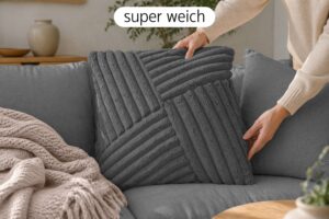 Dekokissen 4er Set mit Füllung und Bezug in Cord-Optik - Sofakissen & Zierkissen