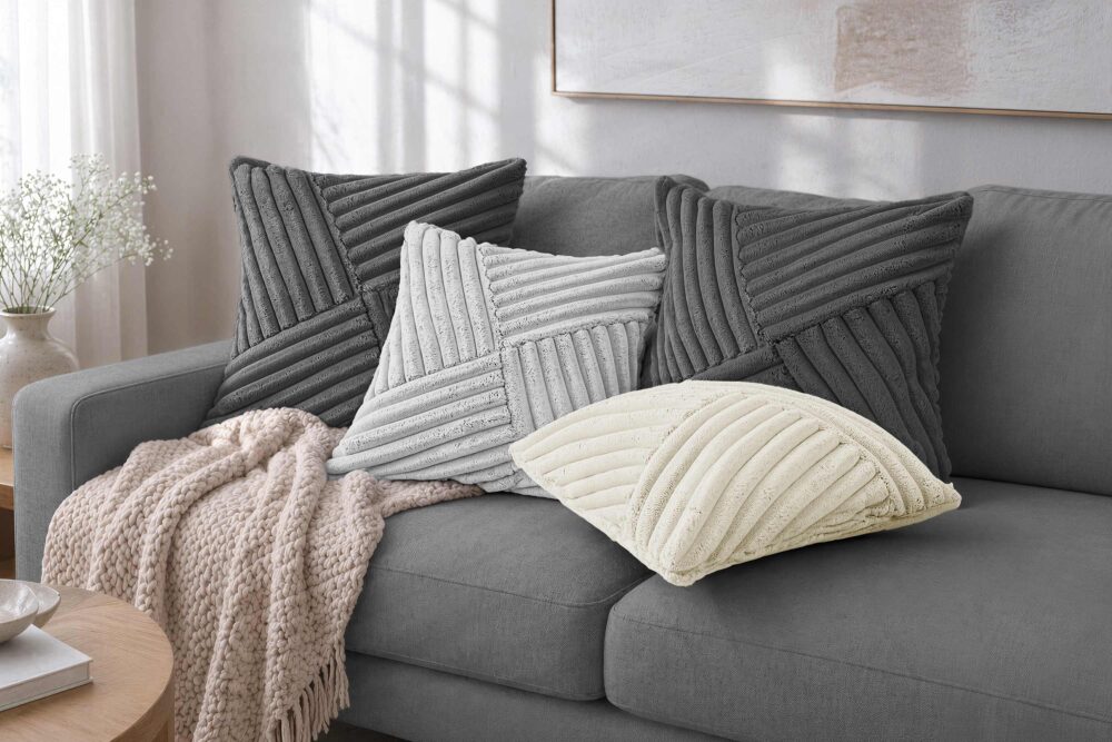 Dekokissen 4er Set mit Füllung und Bezug in Cord-Optik – Sofakissen & Zierkissen