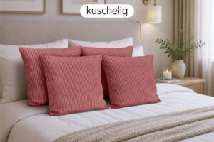 Dekokissen 4er Set mit Füllung in Cord-Optik - Sofakissen, Couchkissen & Zierkissen für Wohnzimmer und Schlafzimmer