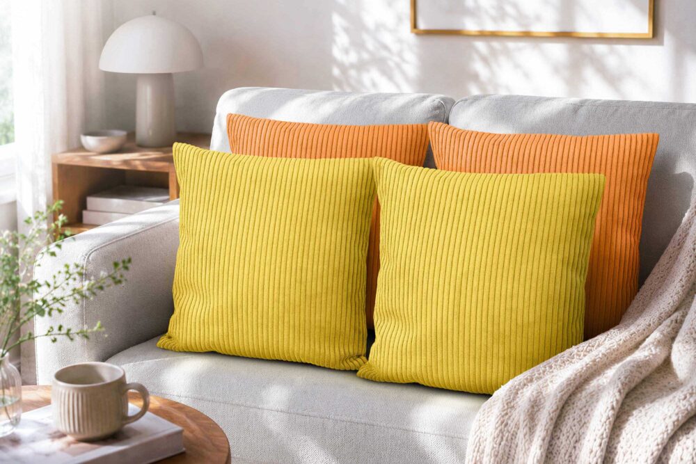 Dekokissen 4er Set mit Füllung in Cord-Optik - Sofakissen, Couchkissen & Zierkissen für Wohnzimmer und Schlafzimmer