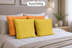 Dekokissen 4er Set mit Füllung in Cord-Optik - Sofakissen, Couchkissen & Zierkissen für Wohnzimmer und Schlafzimmer