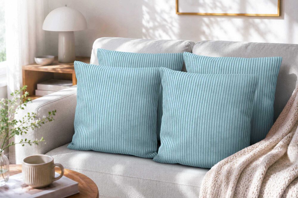 Dekokissen 4er Set mit Füllung in Cord-Optik - Sofakissen, Couchkissen & Zierkissen für Wohnzimmer und Schlafzimmer