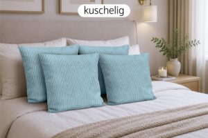 Dekokissen 4er Set mit Füllung in Cord-Optik - Sofakissen, Couchkissen & Zierkissen für Wohnzimmer und Schlafzimmer