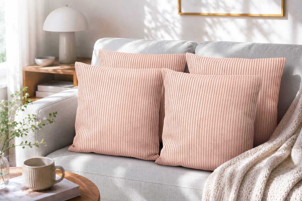 Dekokissen 4er Set mit Füllung in Cord-Optik - Sofakissen, Couchkissen & Zierkissen für Wohnzimmer und Schlafzimmer
