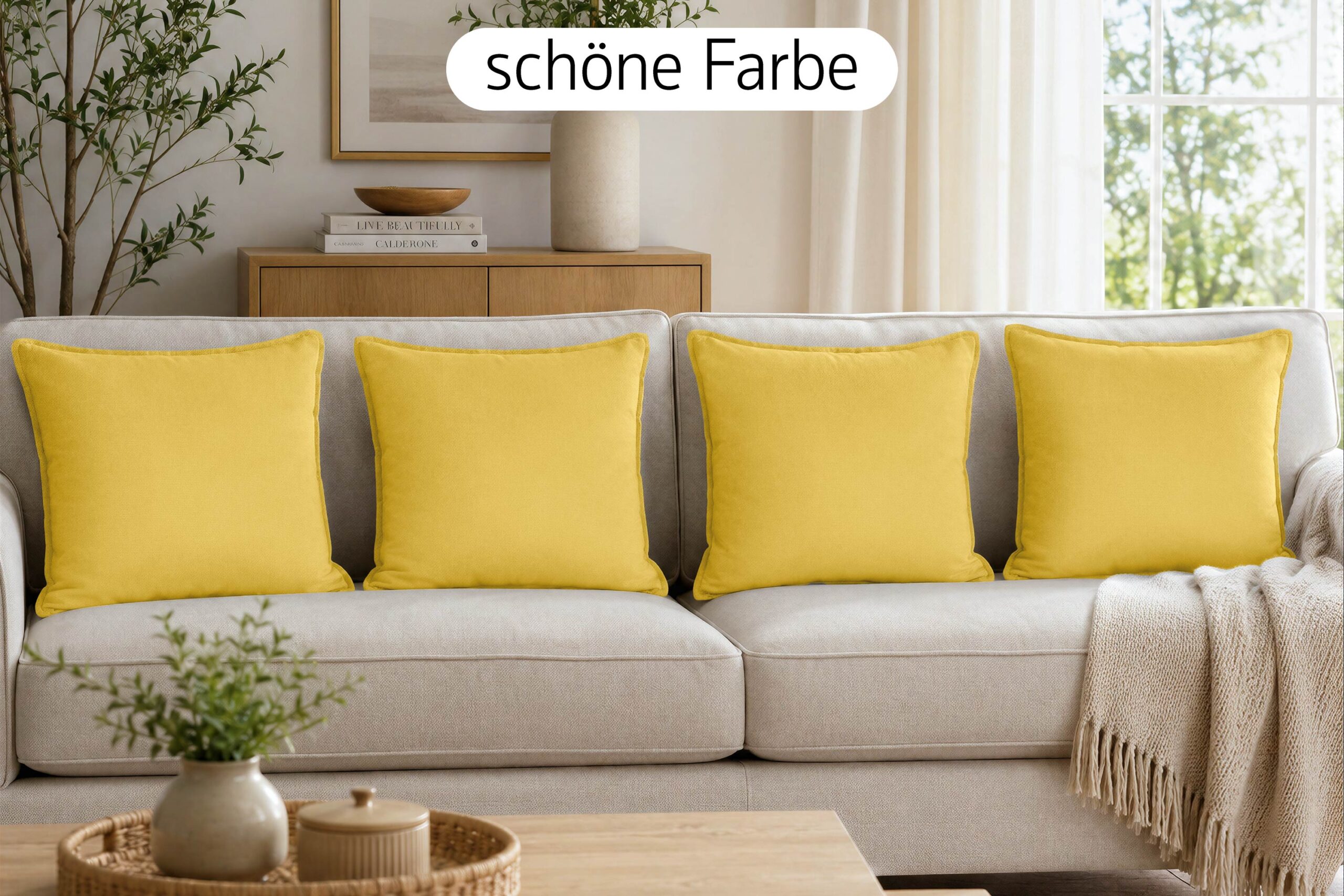Amilian Dekokissen 4er Set mit Füllung – Sofakissen & Zierkissen mit Reißverschluss