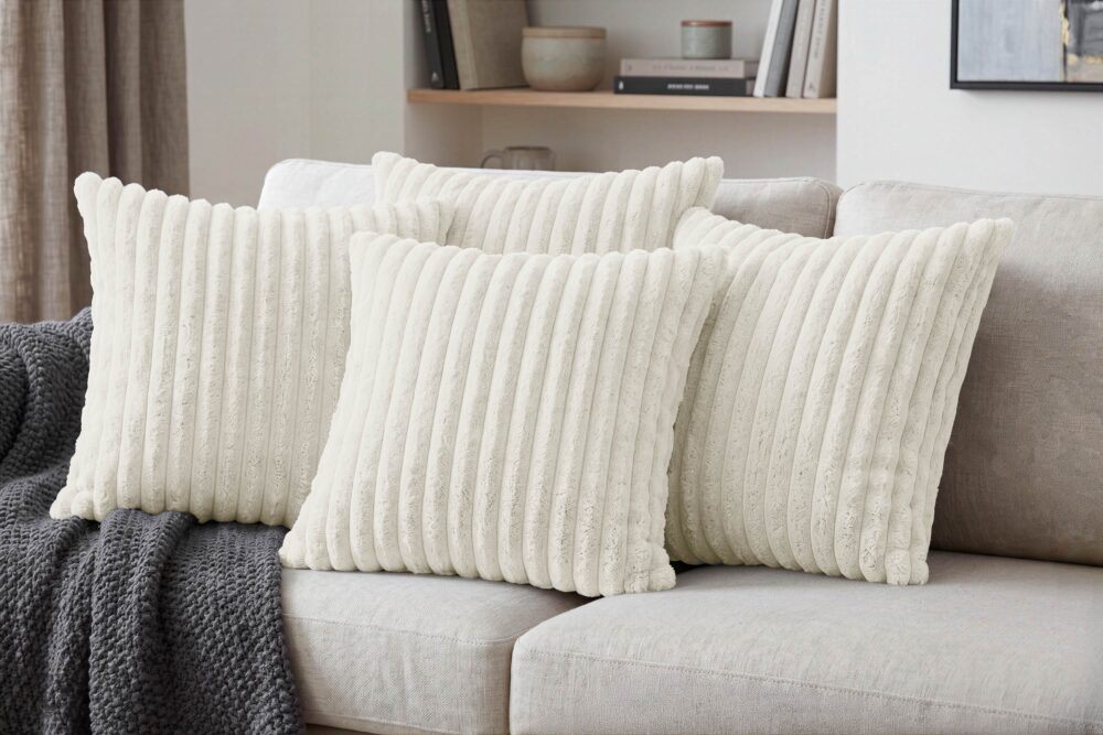 Kissenbezüge 4er Set ohne Füllung in Cord-Optik mit Hotelverschluss – 40×40, 45×45 & 50×50 cm