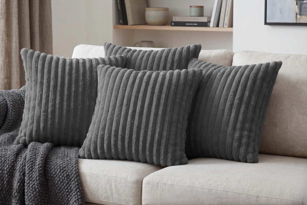 Kissenbezüge 4er Set ohne Füllung in Cord-Optik mit Hotelverschluss - 40x40, 45x45 & 50x50 cm