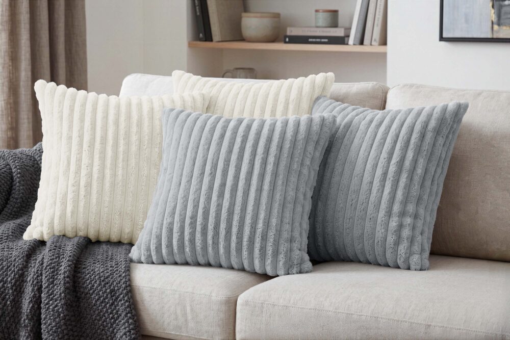 Kissenbezüge 4er Set ohne Füllung in Cord-Optik mit Hotelverschluss - 40x40, 45x45 & 50x50 cm