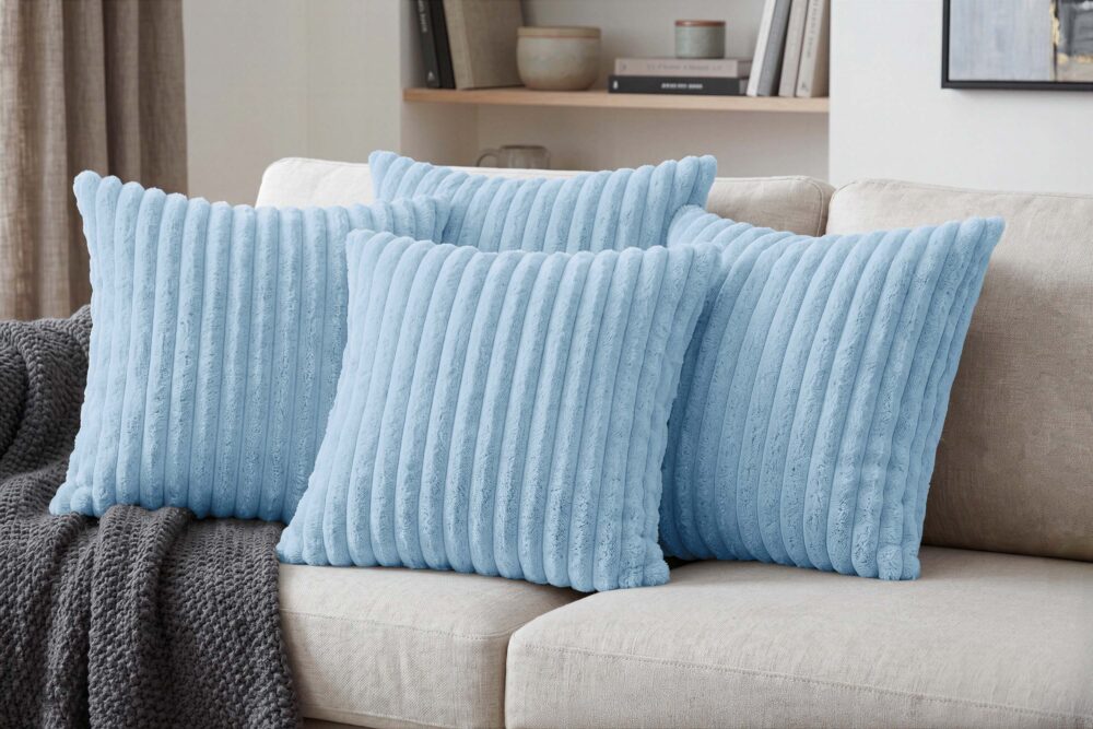 Kissenbezüge 4er Set ohne Füllung in Cord-Optik mit Hotelverschluss - 40x40, 45x45 & 50x50 cm