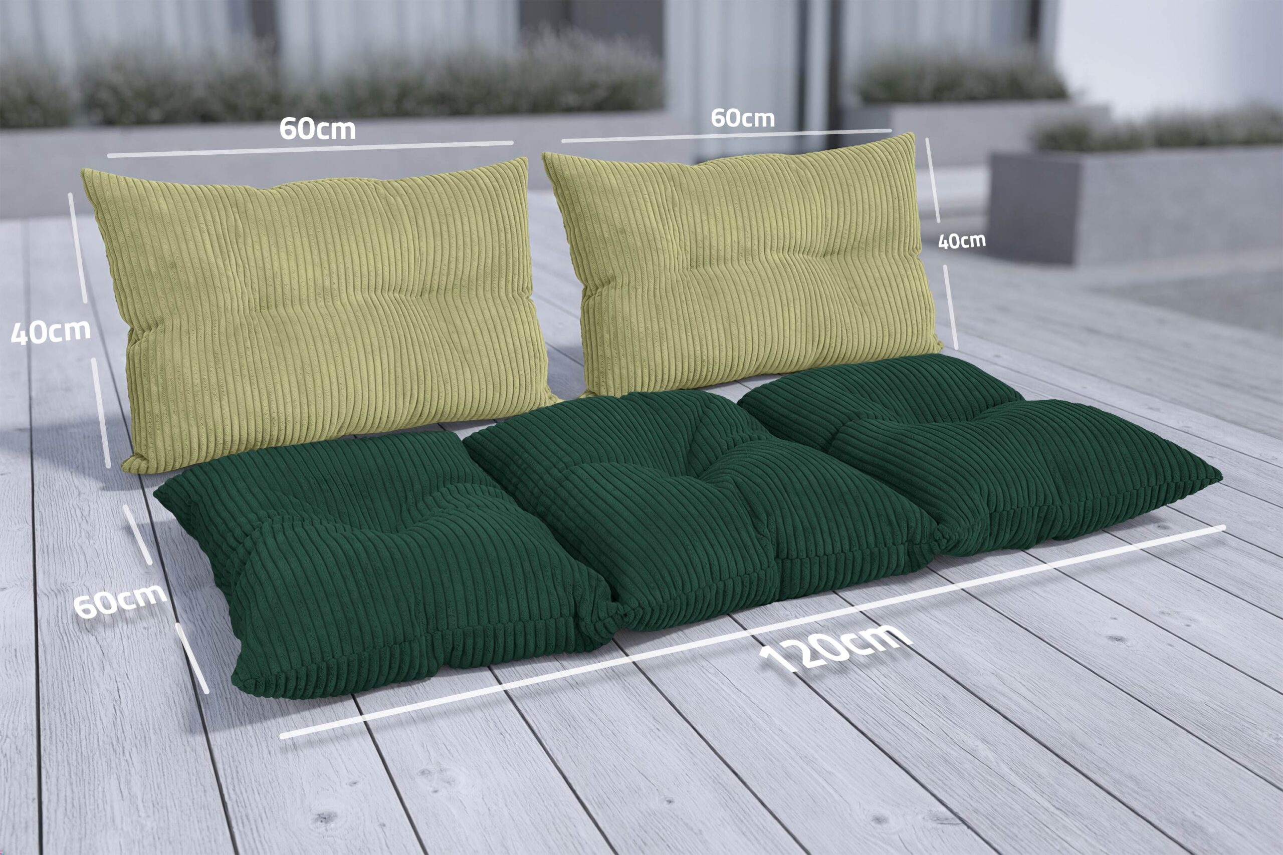 Amilian Palettenkissen Set 3-teilig – Sitzkissen 120x60 cm + 2x Kissen 40x60 cm für Europaletten