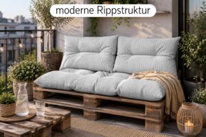 Palettenkissen Set 3-teilig 120x80 cm - Sitzkissen + 2x Rückenkissen 40x60 cm für Europaletten in Cord-Optik