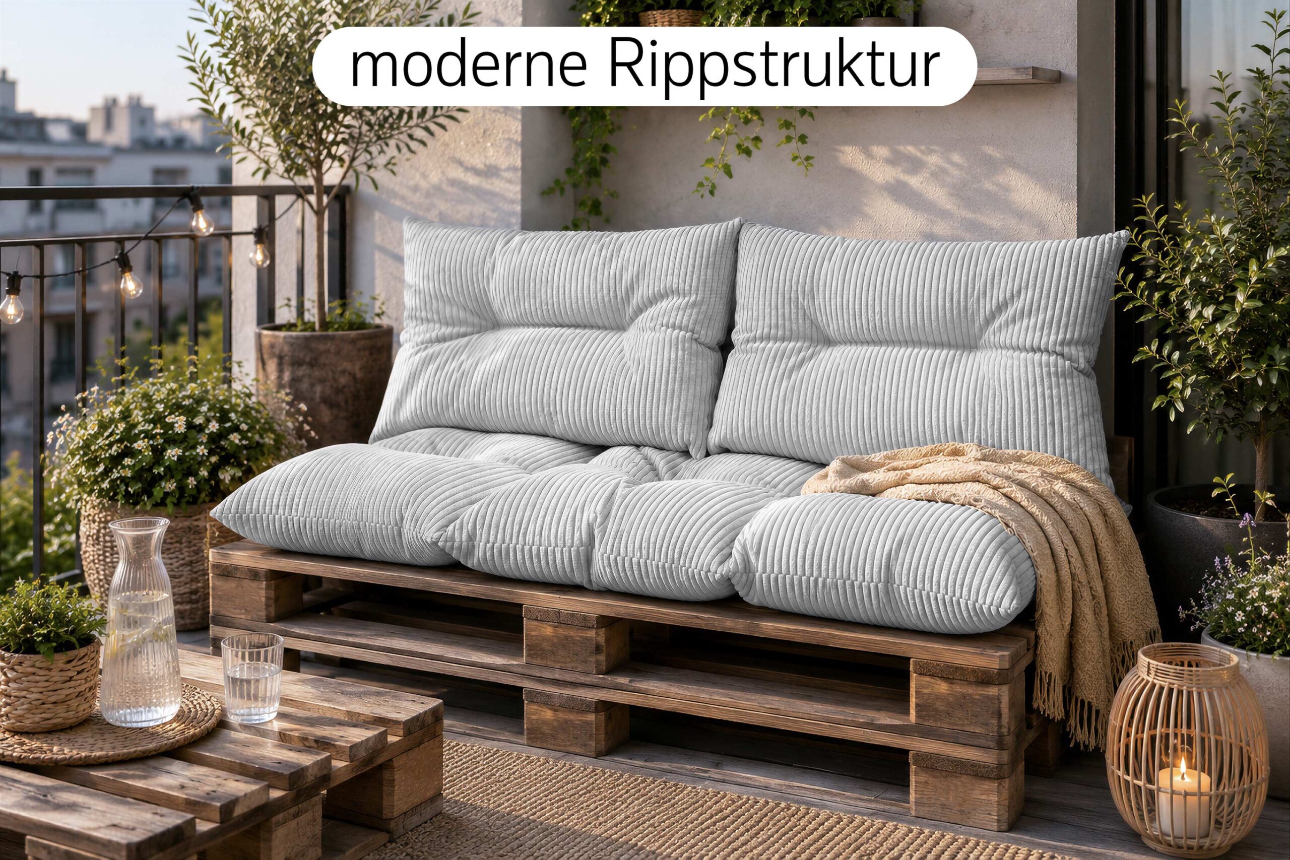 Amilian Palettenkissen Set 3-teilig – Sitzkissen 120x80 cm + 2x Rückenkissen 40x60 cm für Europaletten