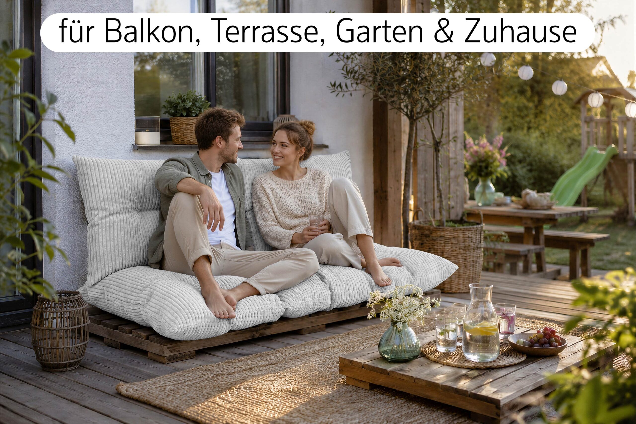 Amilian Palettenkissen Set 3-teilig – Sitzkissen 120x80 cm + 2x Rückenkissen 40x60 cm für Europaletten