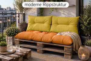 Palettenkissen Set 3-teilig 120x80 cm - Sitzkissen + 2x Rückenkissen 40x60 cm für Europaletten in Cord-Optik