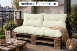 Palettenkissen Set 3-teilig 120x80 cm - Sitzkissen + 2x Rückenkissen 40x60 cm für Europaletten in Cord-Optik