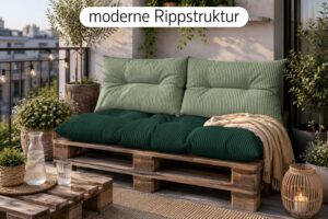 Palettenkissen Set 3-teilig 120x80 cm - Sitzkissen + 2x Rückenkissen 40x60 cm für Europaletten in Cord-Optik