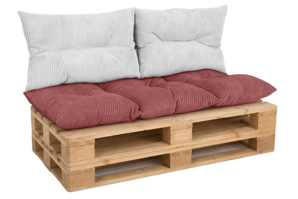 Palettenkissen Set 3-teilig - Sitzkissen 120x60 cm + 2x Kissen 40x60 cm für Europaletten in Cord-Optik