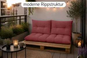 Palettenkissen Set 3-teilig - Sitzkissen 120x60 cm + 2x Kissen 40x60 cm für Europaletten in Cord-Optik