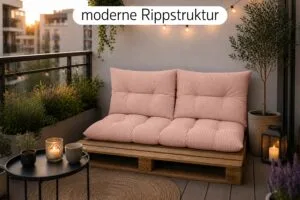 Palettenkissen Set 3-teilig - Sitzkissen 120x60 cm + 2x Kissen 40x60 cm für Europaletten in Cord-Optik
