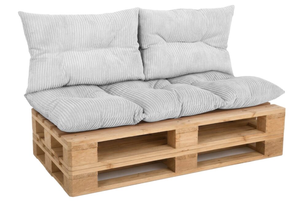 Palettenkissen Set 3-teilig - Sitzkissen 120x60 cm + 2x Kissen 40x60 cm für Europaletten in Cord-Optik