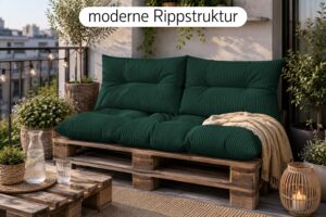 Palettenkissen Set 3-teilig 120x80 cm - Sitzkissen + 2x Rückenkissen 40x60 cm für Europaletten in Cord-Optik