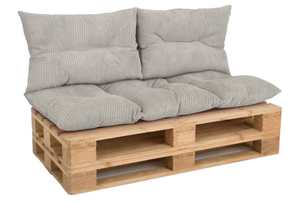 Palettenkissen Set 3-teilig – Sitzkissen 120×60 cm + 2x Kissen 40×60 cm für Europaletten in Cord-Optik