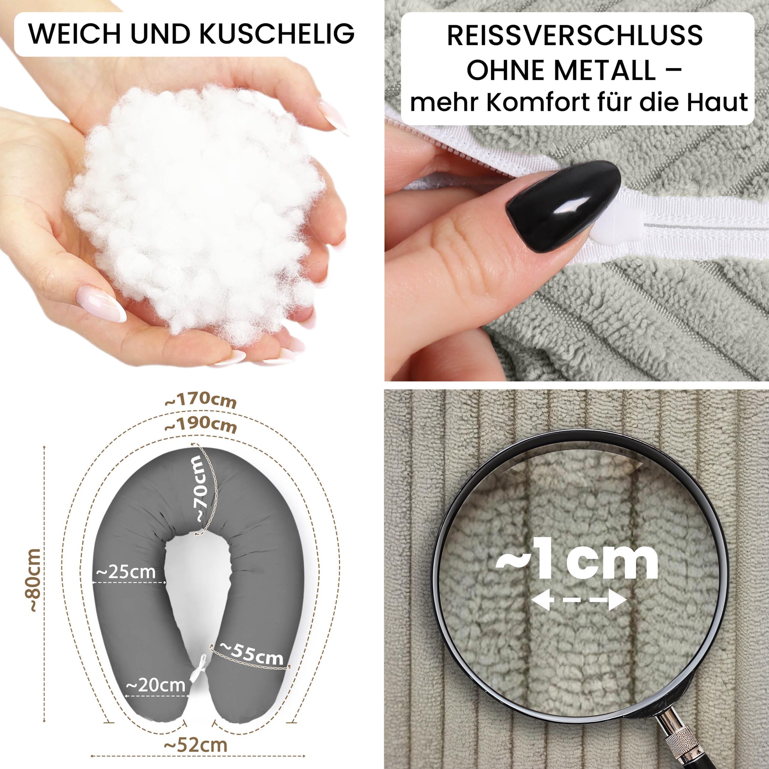 Amilian Stillkissen XXL 170 cm – Schwangerschaftskissen, Seitenschläferkissen, Lagerungskissen mit Bezug