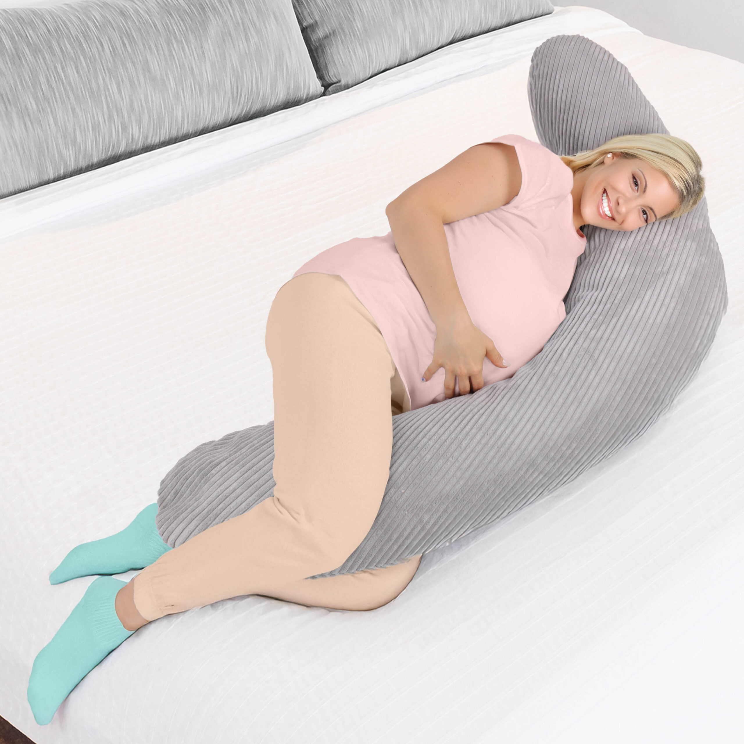 Amilian Stillkissen XXL 170 cm – Schwangerschaftskissen, Seitenschläferkissen, Lagerungskissen mit Bezug