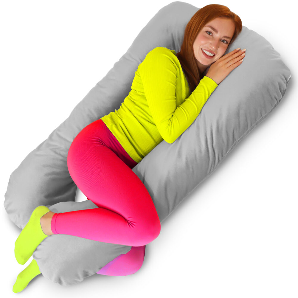 Seitenschläferkissen XXL Stillkissen Schwangerschaftskissen J-Form 120 x 70 cm mit abnehmbarem Bezug