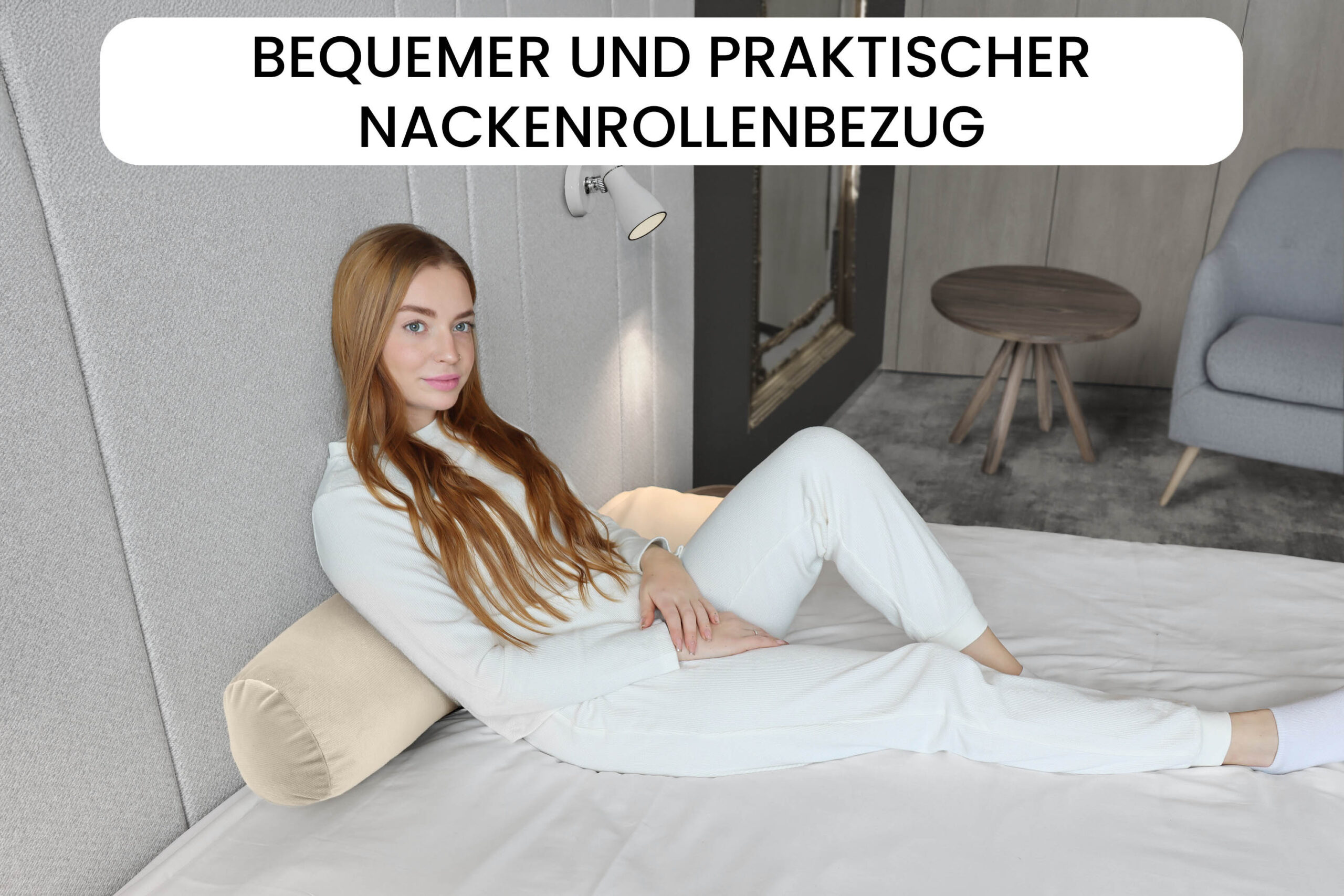 Nackenrollenbezug 15x40 cm - waschbarer Ersatzbezug mit verdecktem Reißverschluss für Nackenrolle, Kissenrolle & Bettrolle