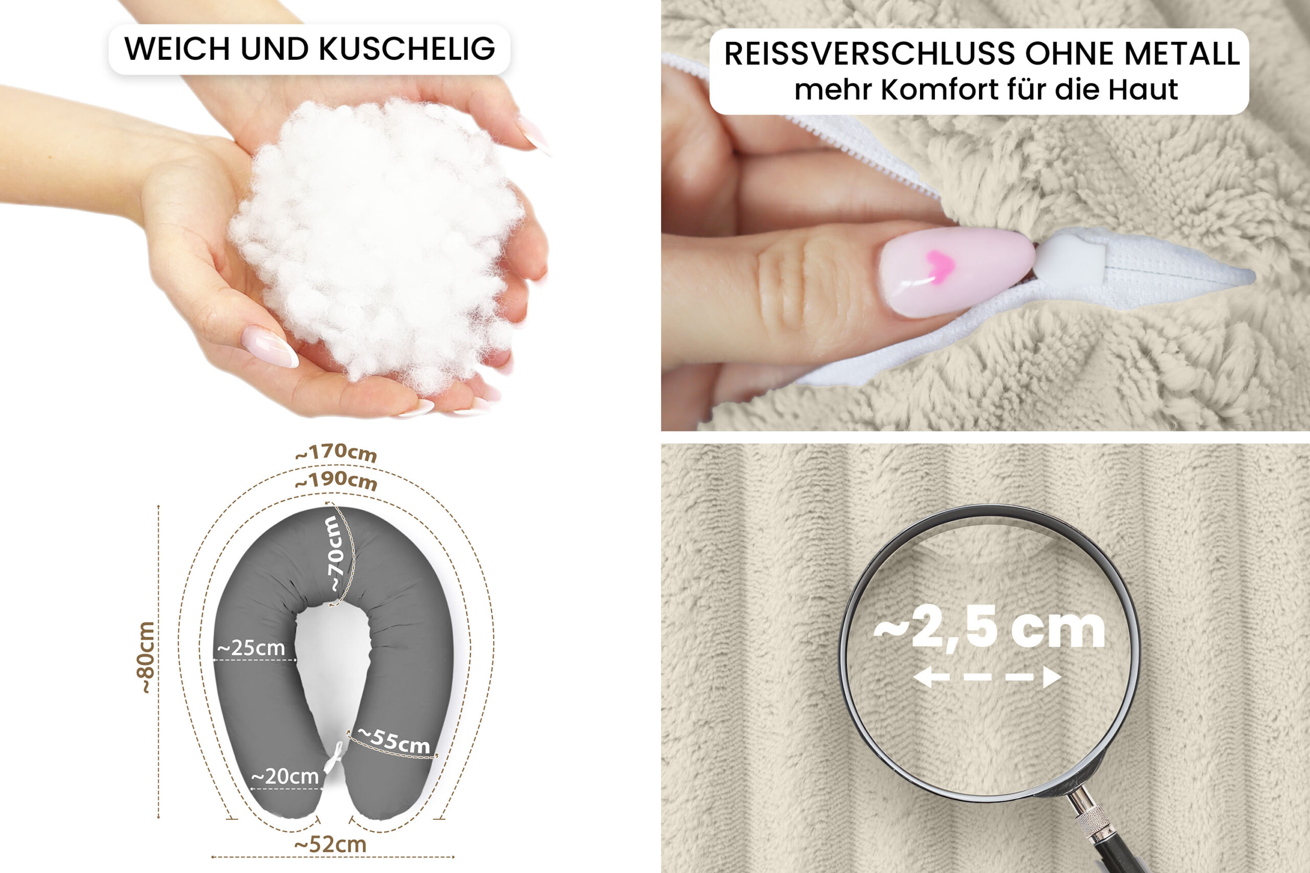 11018-A7CA8_6 Stillkissen XXL 170 cm Schwangerschaftskissen Seitenschläferkissen U-Form - Lagerungskissen fürs Bett und Sofa mit abnehmbarem Bezug