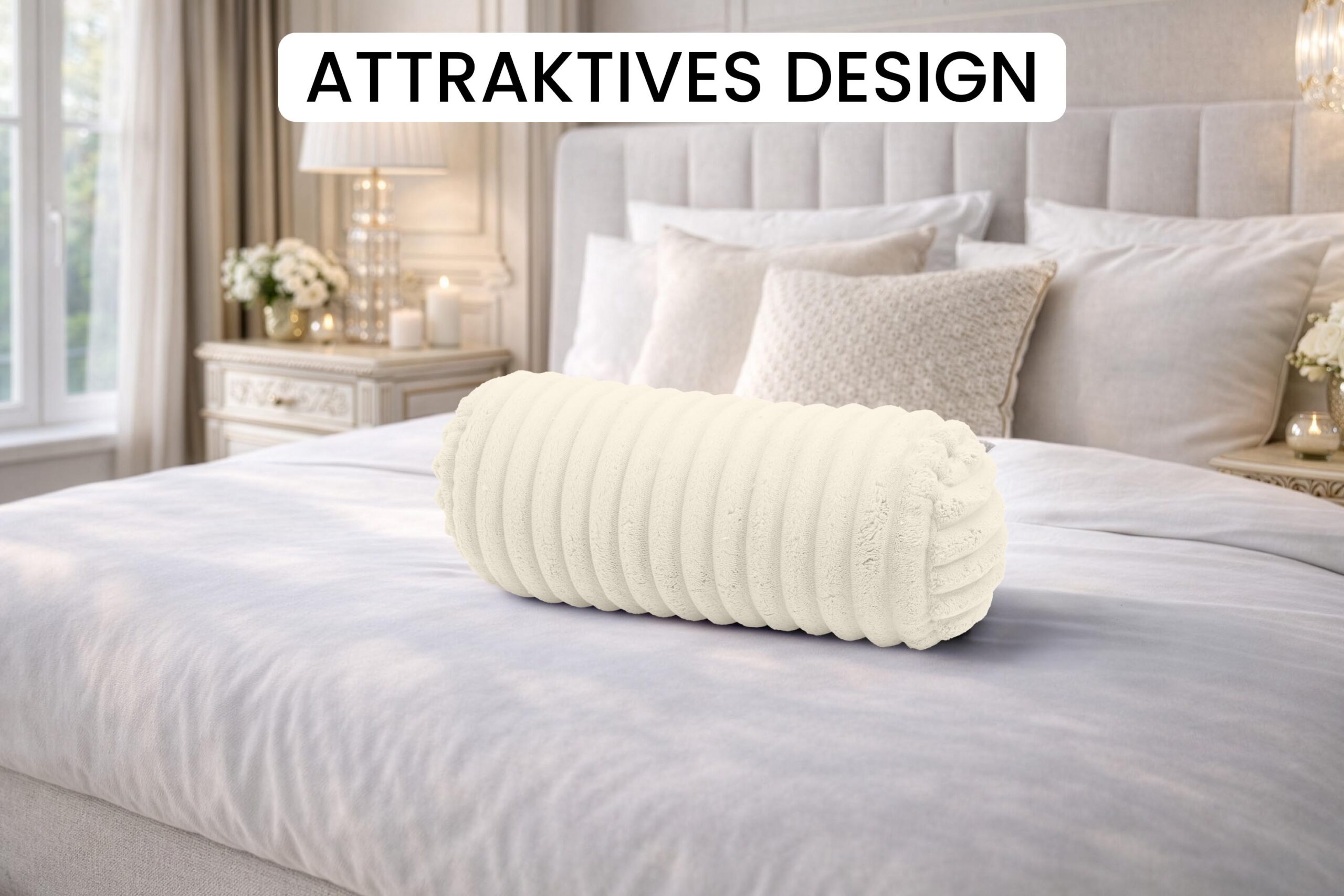 Nackenrolle 40x15 cm mit Bezug - Kissenrolle rund, weich, Dekokissen Rolle für Bett & Sofa