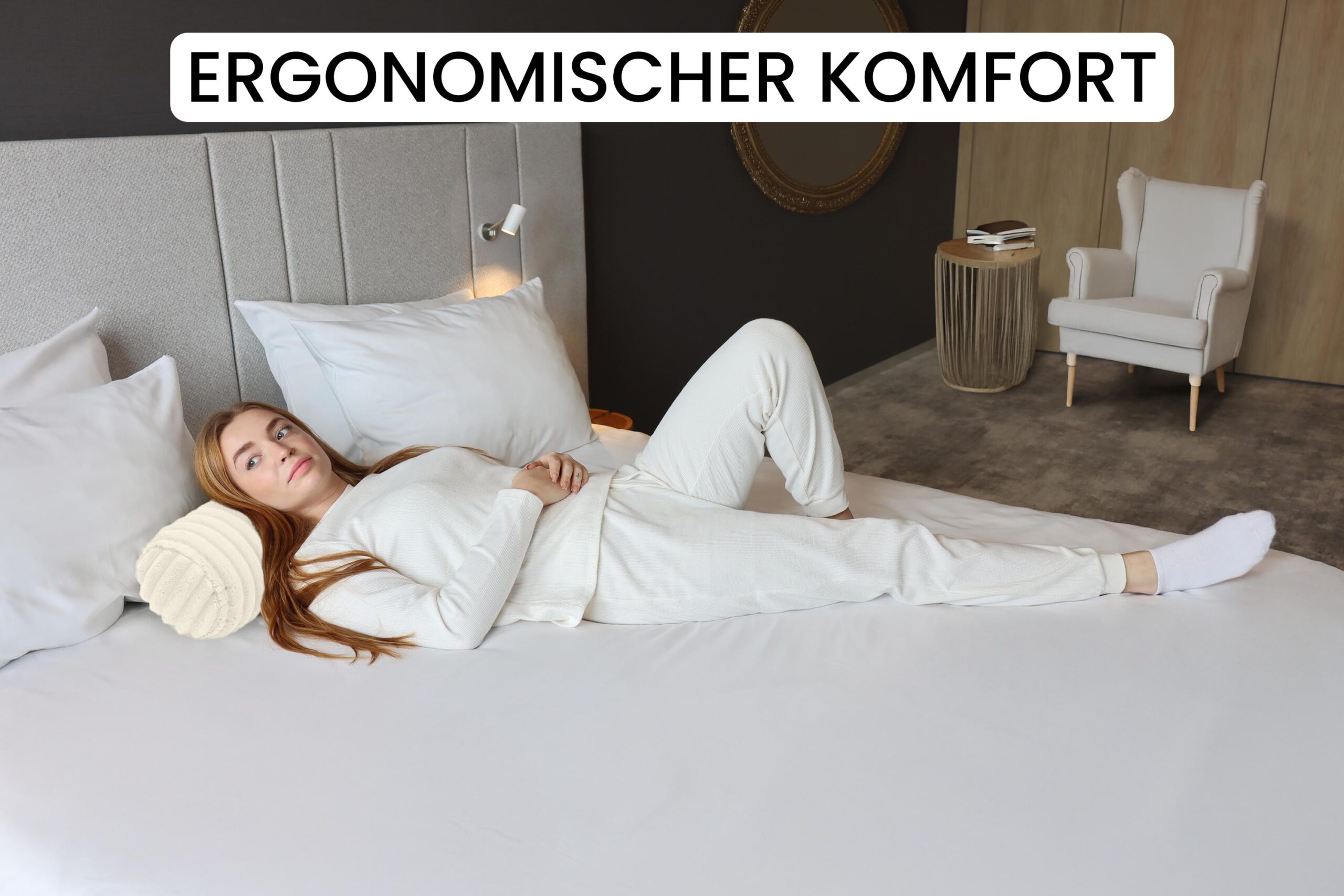 Nackenrolle 40x15 cm mit Bezug - Kissenrolle rund, weich, Dekokissen Rolle für Bett & Sofa