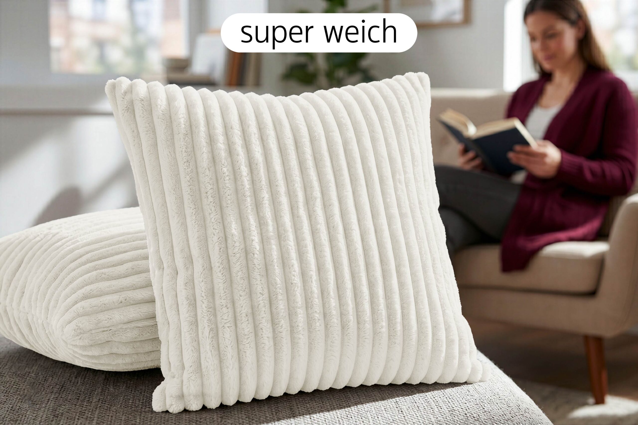 Amilian Dekokissen 4er Set mit Füllung – Sofakissen in Cord-Optik