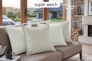 Dekokissen 4er-Set mit Füllung - weiche Zierkissen für Sofa und Couch, 40x40, 45x45 und 50x50 cm