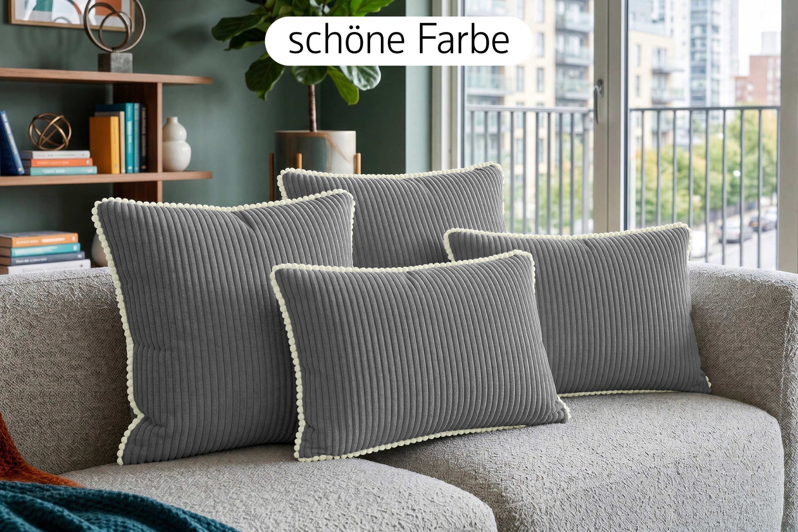 14681-23BV2_2 Dekokissen 4er Set mit Füllung - 2x 35x45 cm + 2x 40x40 cm Zierkissen für Sofa und Bett